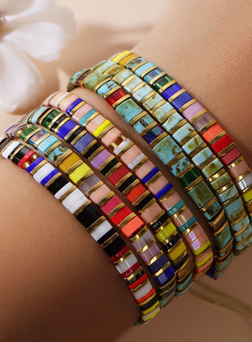 欧美波西米亚风ins网红同款春夏海滩彩虹花纹tila日本玻璃手链女