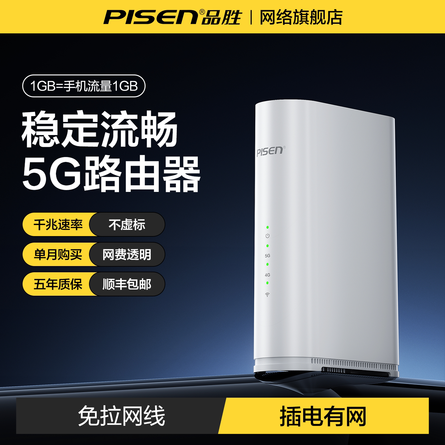 【品胜】无线路由器免插卡5GCPE随身wifi6无限速全国通用流量2026新款官方正品高速移动网络wi-fi家用出租房