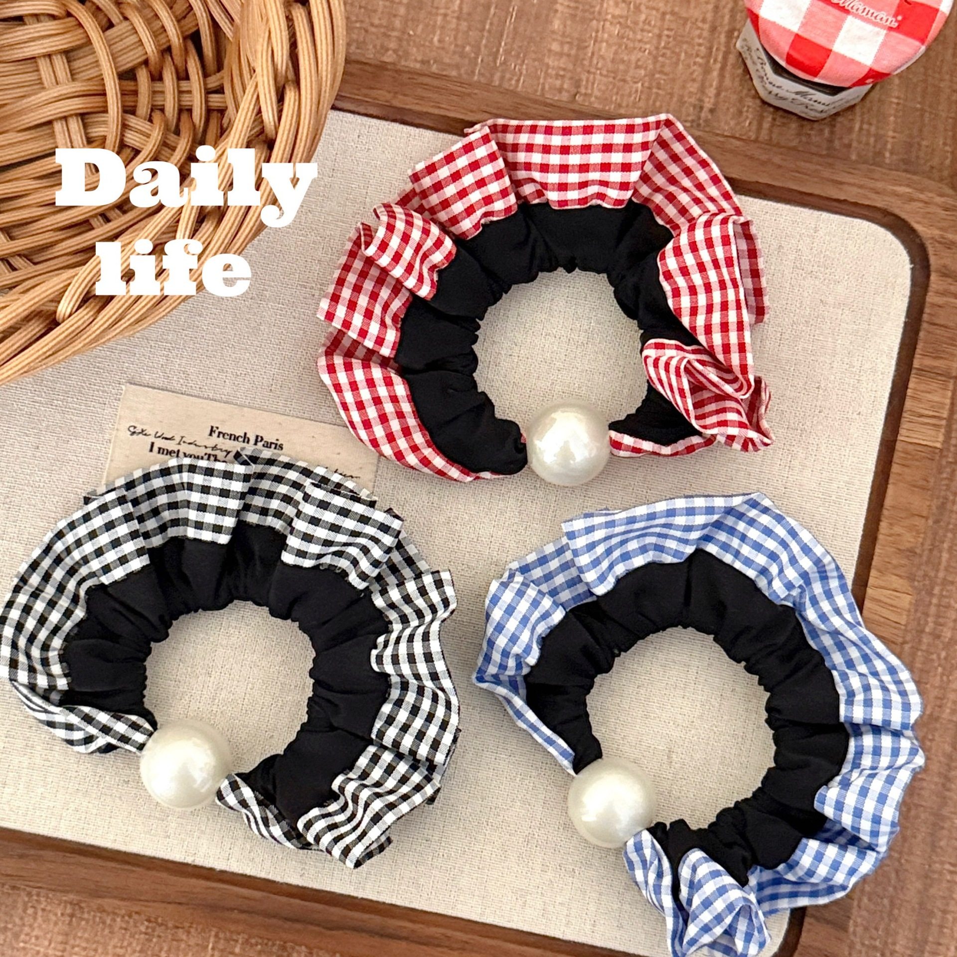 学生小礼品高级格纹花边珍珠小肠发圈时尚学院风发绳少女气质简约,饰品/流行首饰/时尚饰品新,发饰,淘宝优惠券,粉丝福利购,淘宝优惠卷