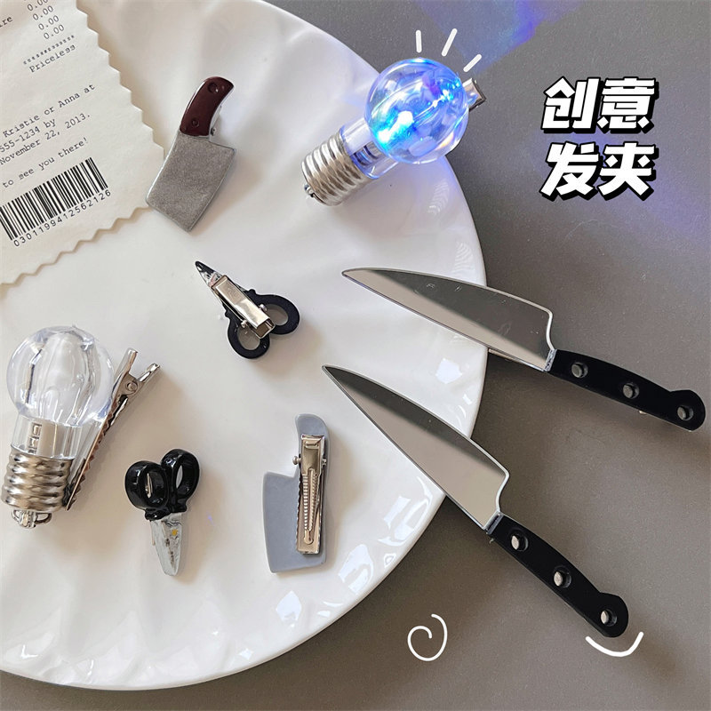 额刘海夹会发光灯泡发卡网红夹子
