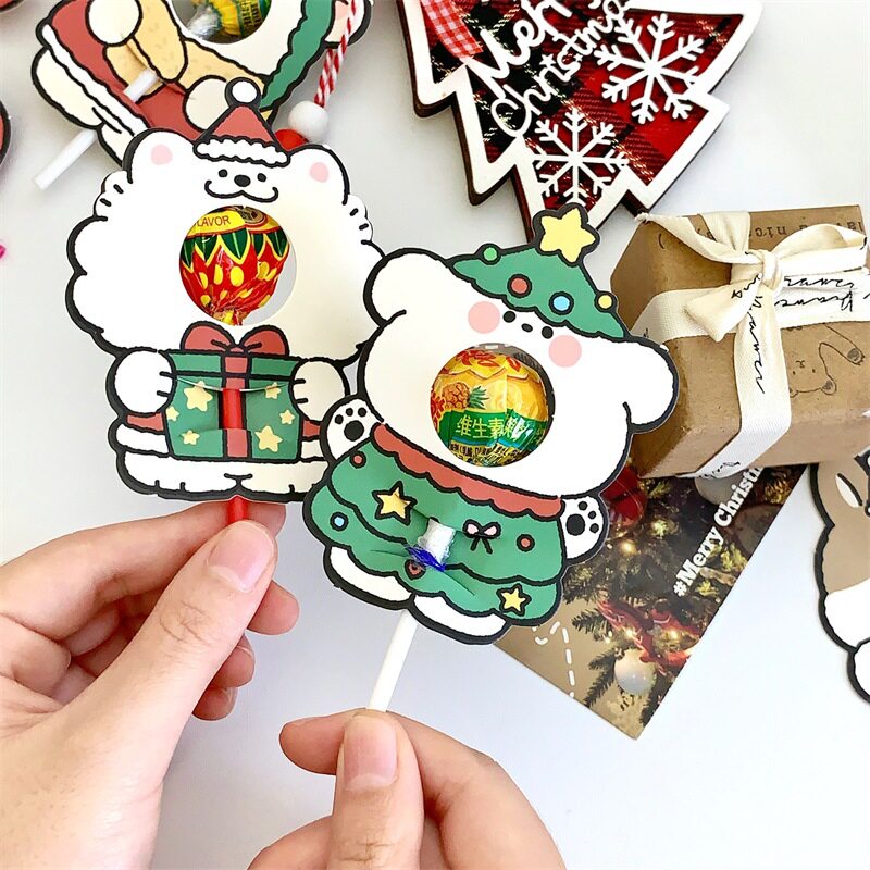 工厂价卡通卡纸棒棒糖祝福励志圣诞节文字贺卡鼓励语装饰卡送学生
