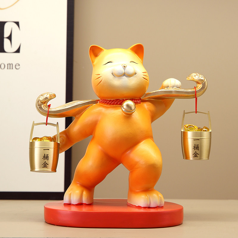 一桶金招财猫摆件乔迁开业礼物新中式客厅电视柜公司收银台装饰品