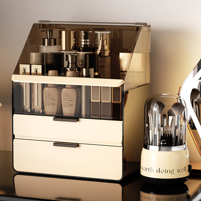 日本化妆品收纳盒桌面高级感大容量梳妆台护肤品置物架防尘收纳架