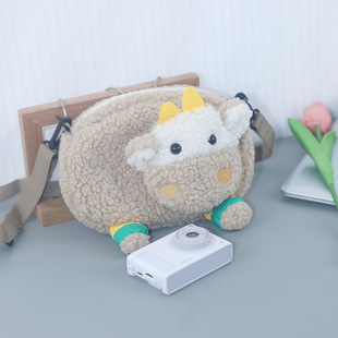 卡通丑萌牛大容量毛绒CCD相机收纳包 韩版ins可爱单肩斜挎卡片机包包 少女心玩偶适用于佳能索尼CCD收纳包包