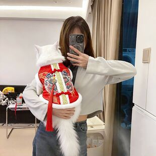 新年新款喜庆狗狗衣服加厚保暖国风刺绣中式唐装宠物过年拜年猫咪