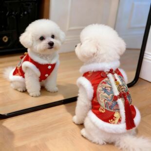 新年新款喜庆狗狗衣服加厚保暖国风刺绣中式唐装宠物过年拜年猫咪