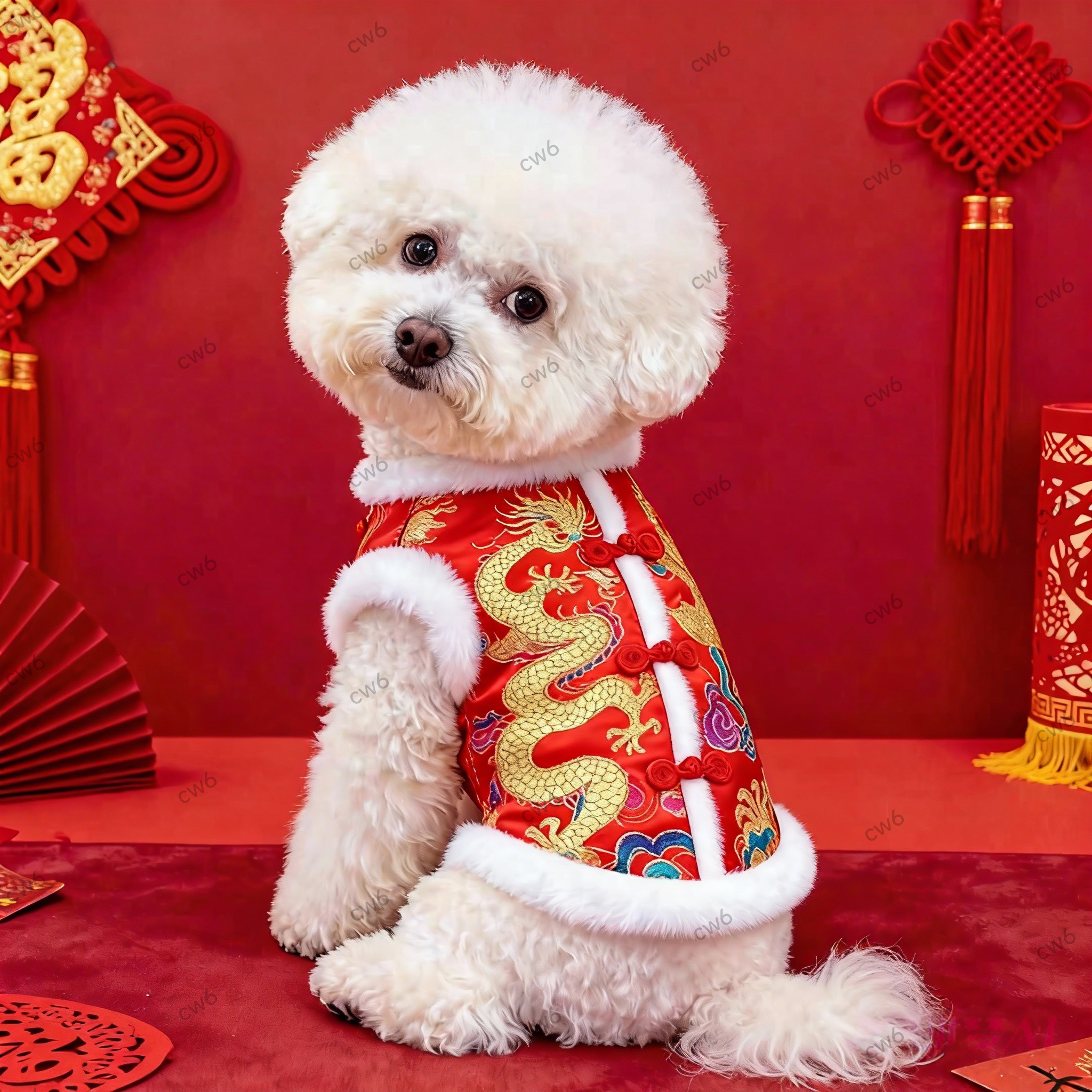 狗狗衣服新年龙袍冬装加厚加绒比熊泰迪博美小型幼犬猫咪棉衣