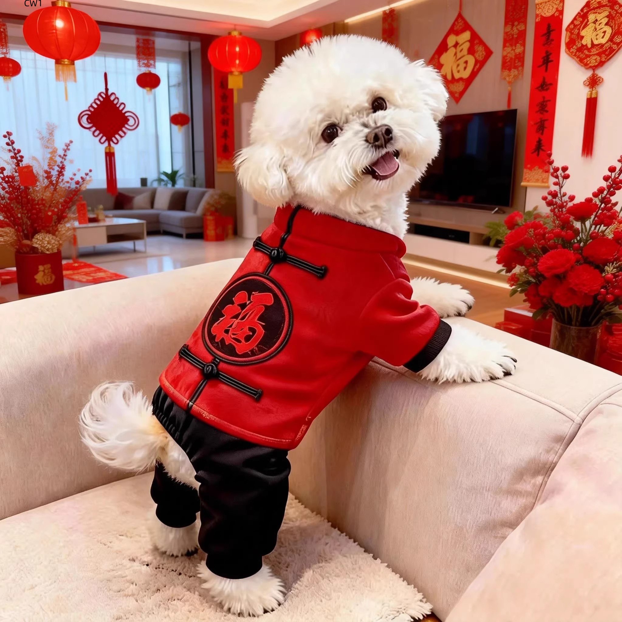 狗狗唐装秋冬保暖宠物中国风刺绣福字红色毛绒服装小型犬四脚衣,宠物/宠物食品及用品,狗宠物服装/雨衣,淘宝优惠券,粉丝福利购,淘宝优惠卷