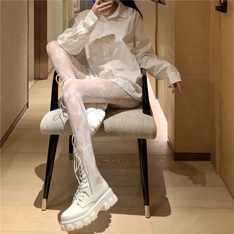 蕾丝渔网袜白色丝袜女薄款防勾丝超薄jk袜连裤袜大码白丝黑丝连体