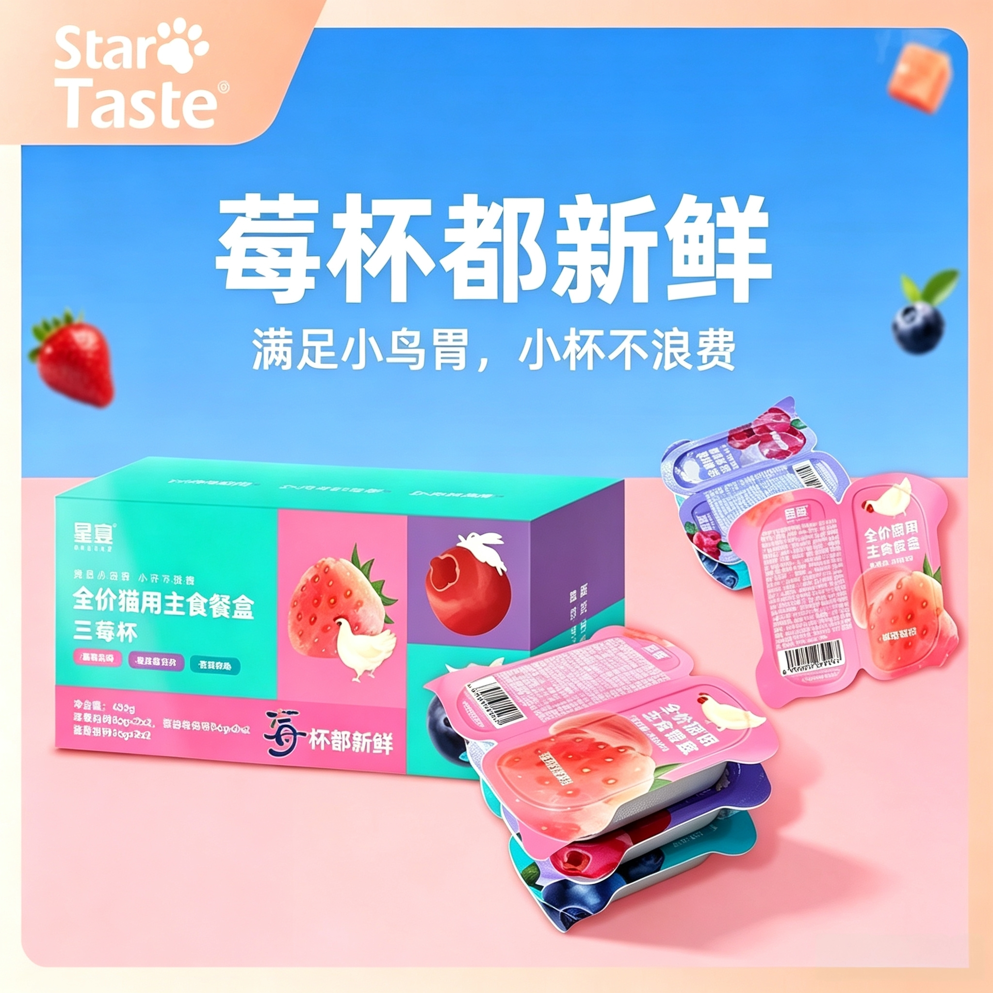 星宴三莓杯全价猫主食罐头幼猫猫咪猫湿粮罐餐包餐盒小鸟胃草莓鸡