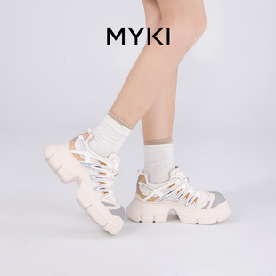 新款 复古运动鞋 老爹鞋 女鞋 真皮厚底增高休闲鞋 MYKI2025秋季