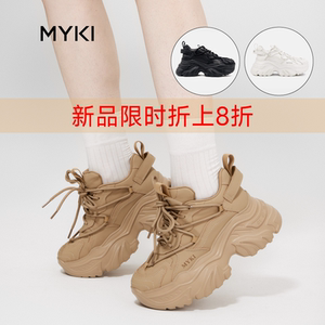 MYKI2023秋冬新品轻量厚底黑色老爹鞋女款增高白色运动鞋小白鞋