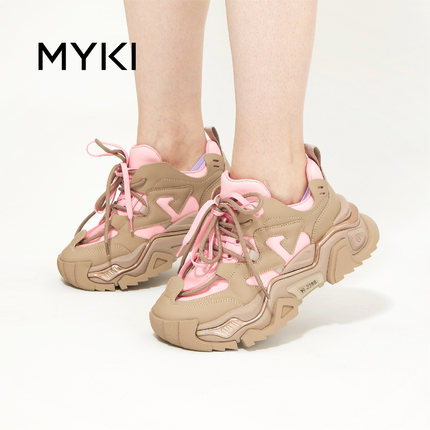 MYKI春季新款厚底增高老爹鞋ins潮真皮时尚百搭休闲鞋女