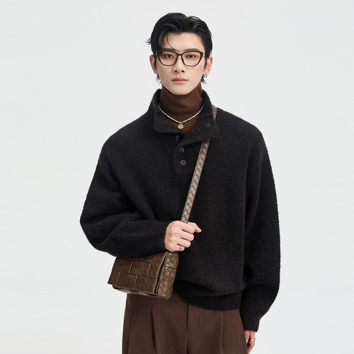 伯爵卓尔25初冬设计感含羊毛针织衫男士立领套头毛衣宽松纯色上衣