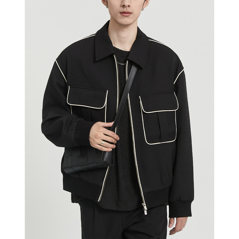 伯爵卓尔outlet奥莱店黑白明线设计感夹克衫男春秋季工装宽松外套,男装,夹克,淘宝优惠券,粉丝福利购,淘宝优惠卷