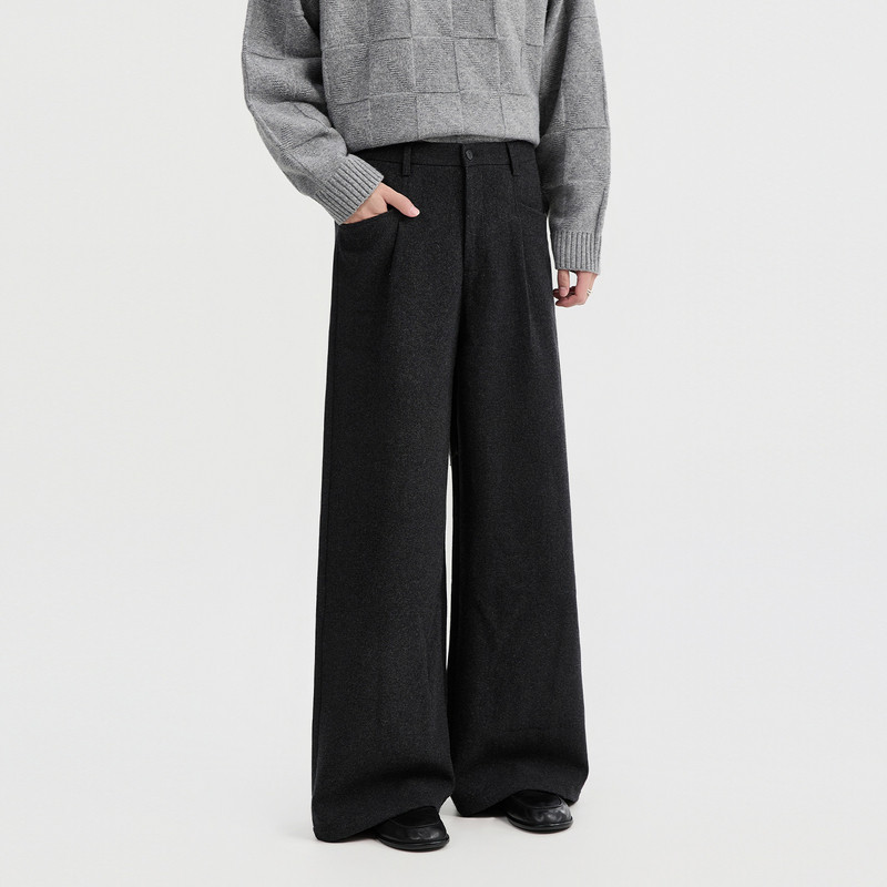 {山羊绒羊毛}伯爵卓尔2025冬季加厚毛呢直筒休闲裤男士高级感黑裤