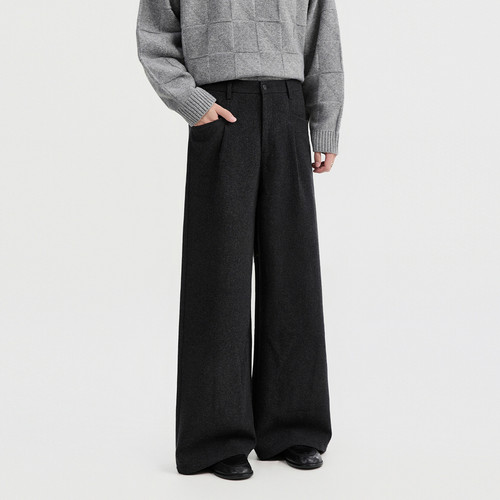 {山羊绒羊毛}伯爵卓尔2025冬季加厚毛呢直筒休闲裤男士高级感黑裤