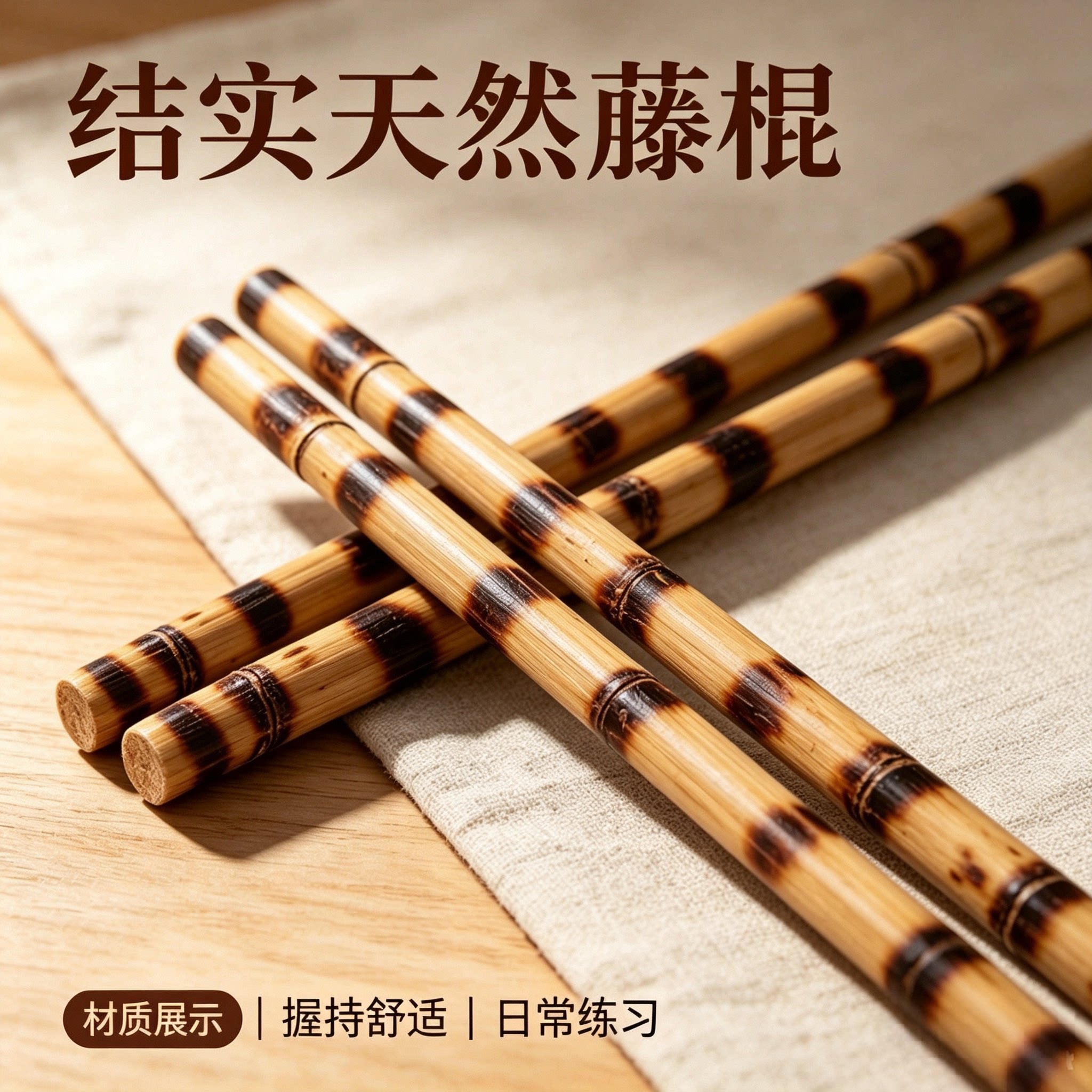 带皮烧花藤条棍玛瑙印尼实木木棍