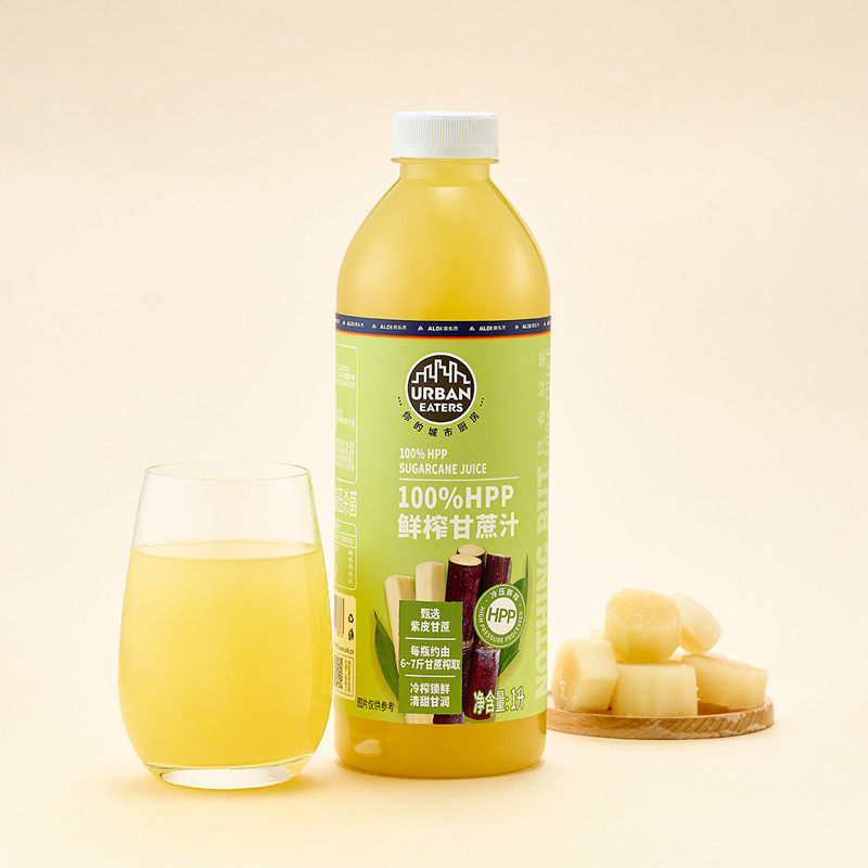 奥乐齐超值甘蔗汁紫皮甘蔗HPP鲜榨NFC100%压榨工艺润甜1L大瓶果汁