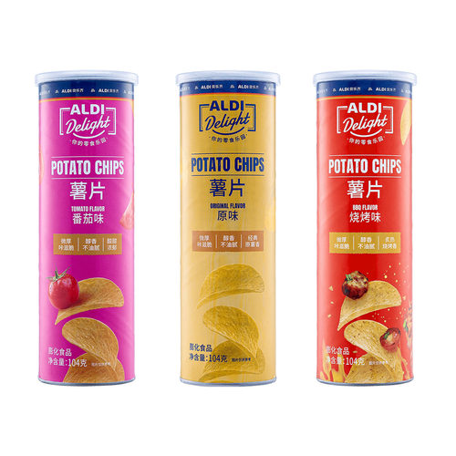 上海奥乐齐 ALDI 薯片 番茄味 原味 烧烤味 104g 大罐 零食代购