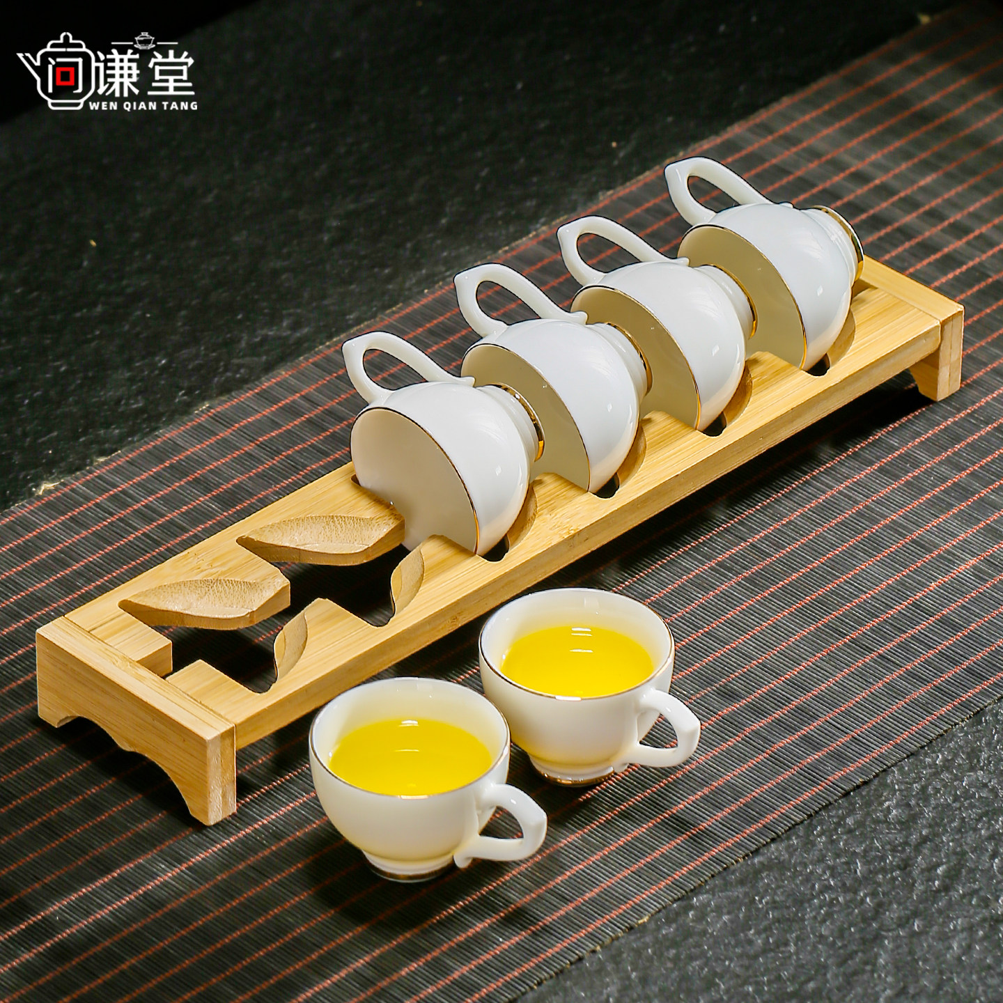 防烫手带把功夫小茶杯6只装家用茶具喝茶茶碗陶瓷品茗杯有耳手柄