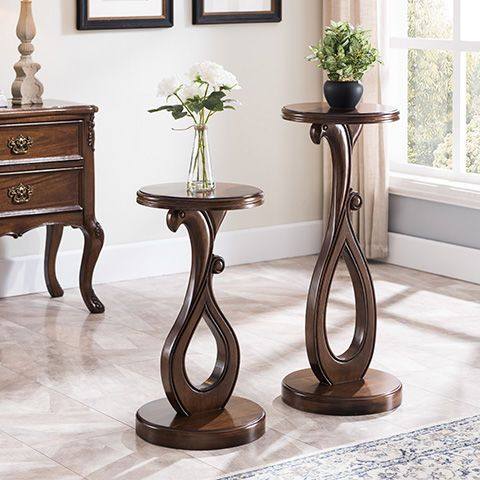 美式简约纯实木花几花架高端实木客厅放盆景架子阳台圆形置物花架