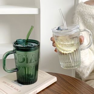 包邮 咖啡杯玻璃杯子ins高颜值男女学生水杯家用大容量吸管杯