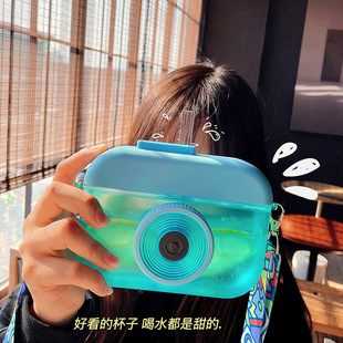塑料杯 可爱心斜跨水杯女学生ins网红水果冰棒杯儿童韩版