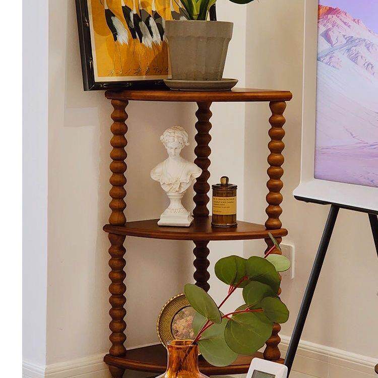 复古实木墙角架收纳架子展示架边几小茶桌多层落地式置物卧室客厅