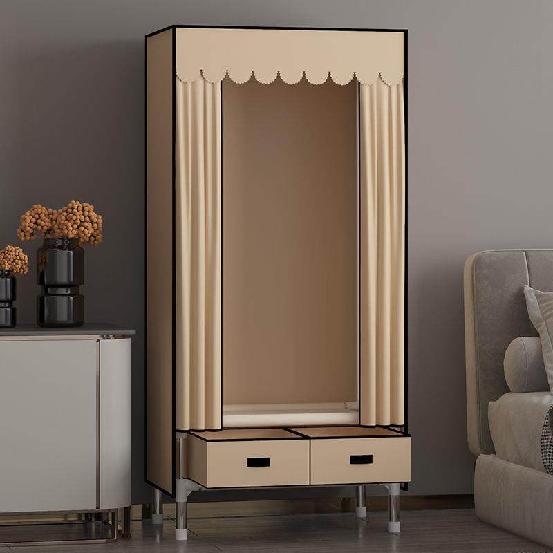 衣柜简易衣柜出租屋小型收纳柜抽屉式钢管加粗加固纯色布艺挂衣架