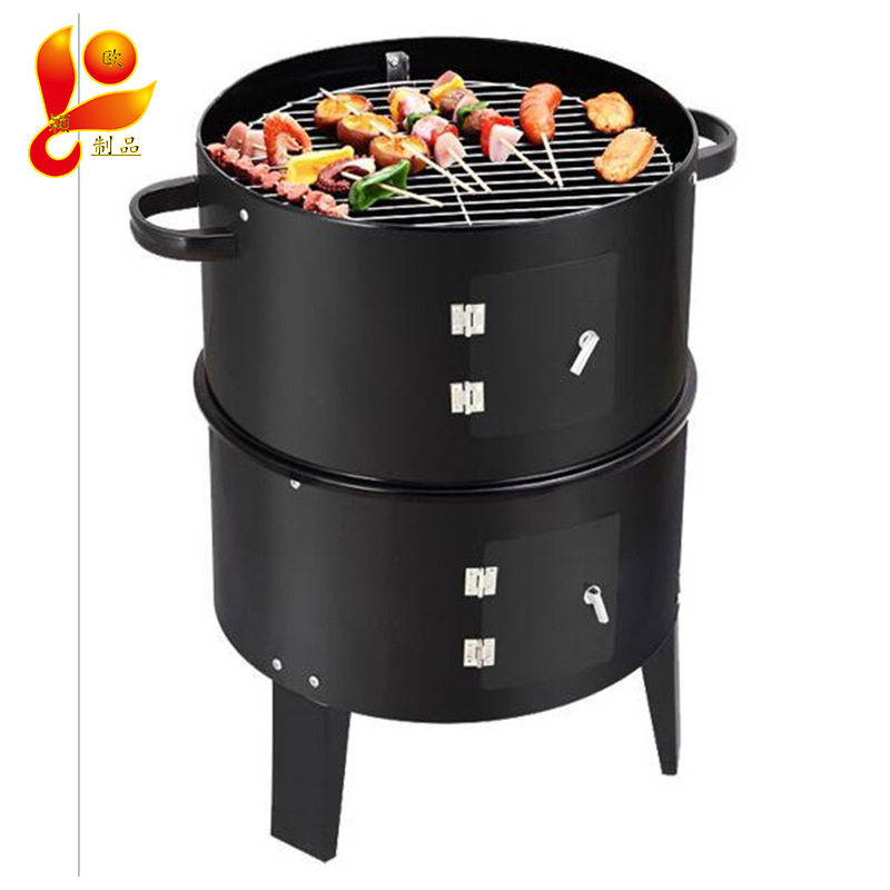 厂家直销BBQ烟熏炉16寸烧烤炉三合一木炭烧烤炉圆形烧烤架