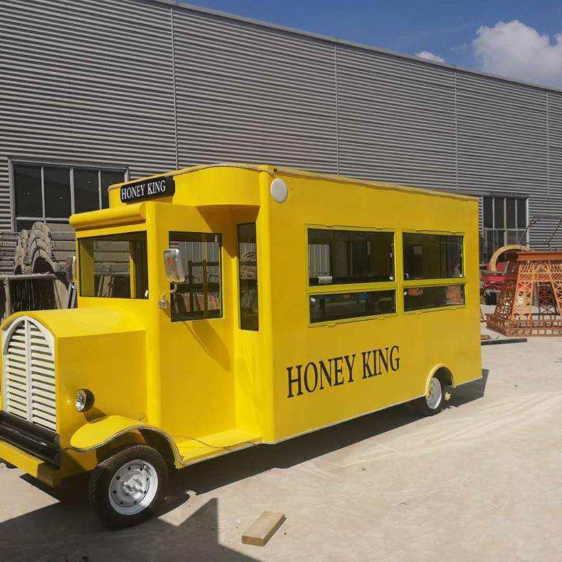 网红打卡拍照商场夜市学校电动餐车可移动摆件大型复古大型巴士