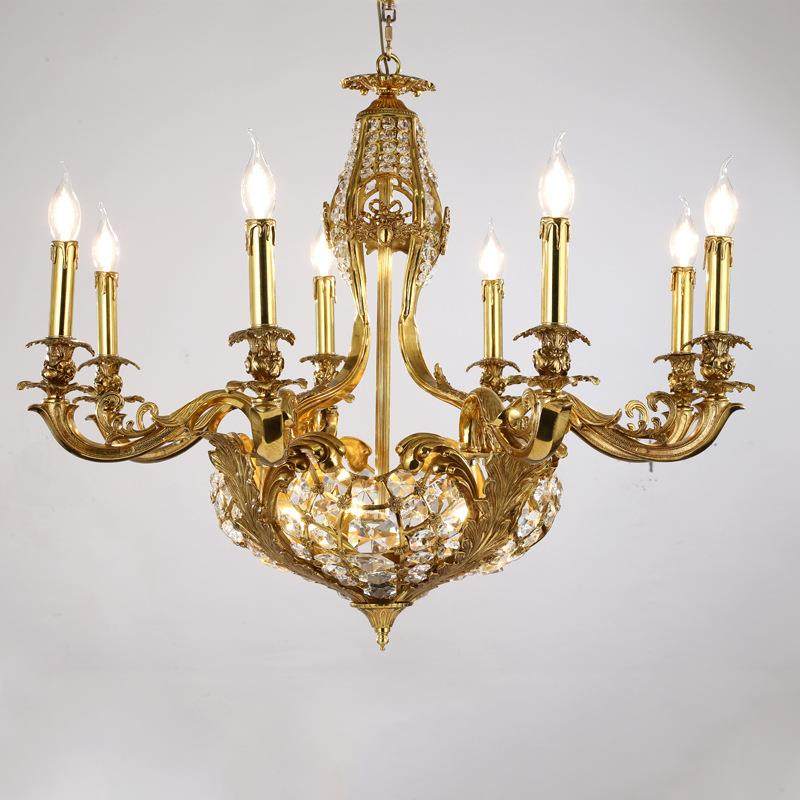 简约法式全铜客厅水晶吊灯欧式别墅奢华复古卧室餐厅书房美式灯