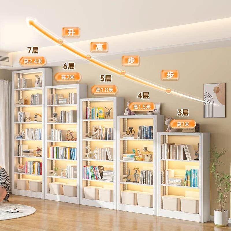 家用图书馆钢制书架落地置物架儿童书柜绘本架客厅简约铁艺储物架