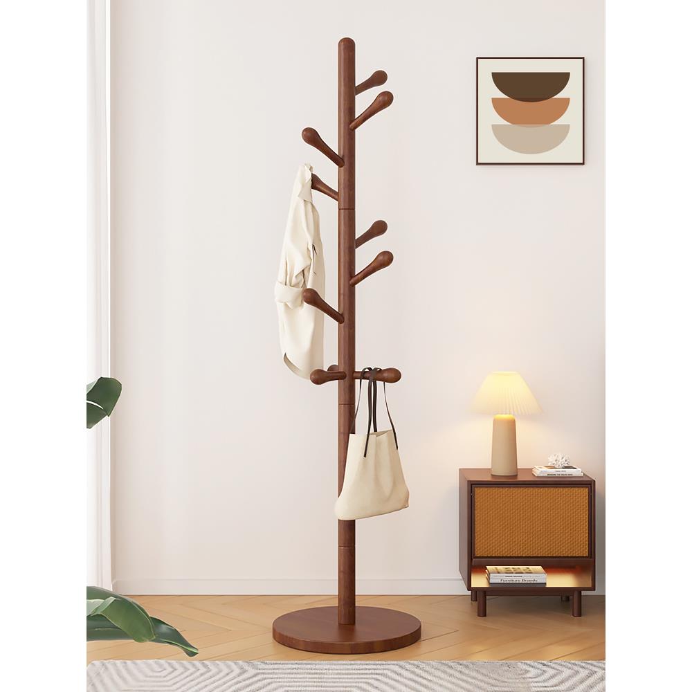 实木衣架落地衣帽架卧室家用挂衣架简易立式榉木挂衣杆室内智高圆