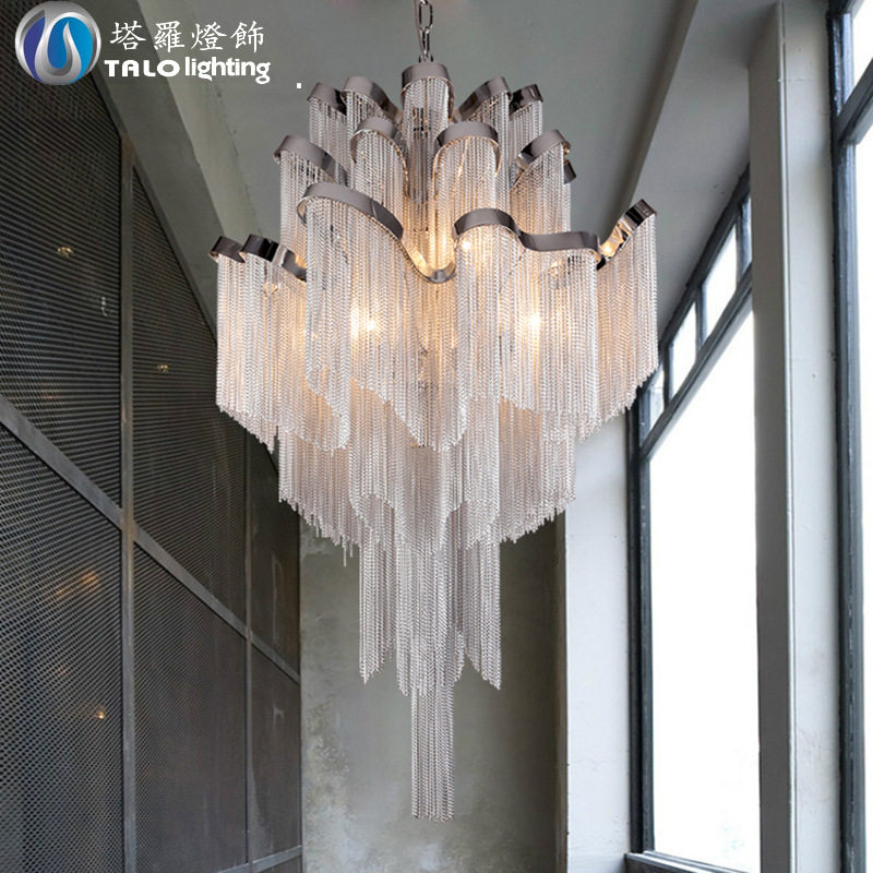 北欧流苏铝链条吊灯 大气酒店别墅工程样板房吊灯 意大利设计师灯