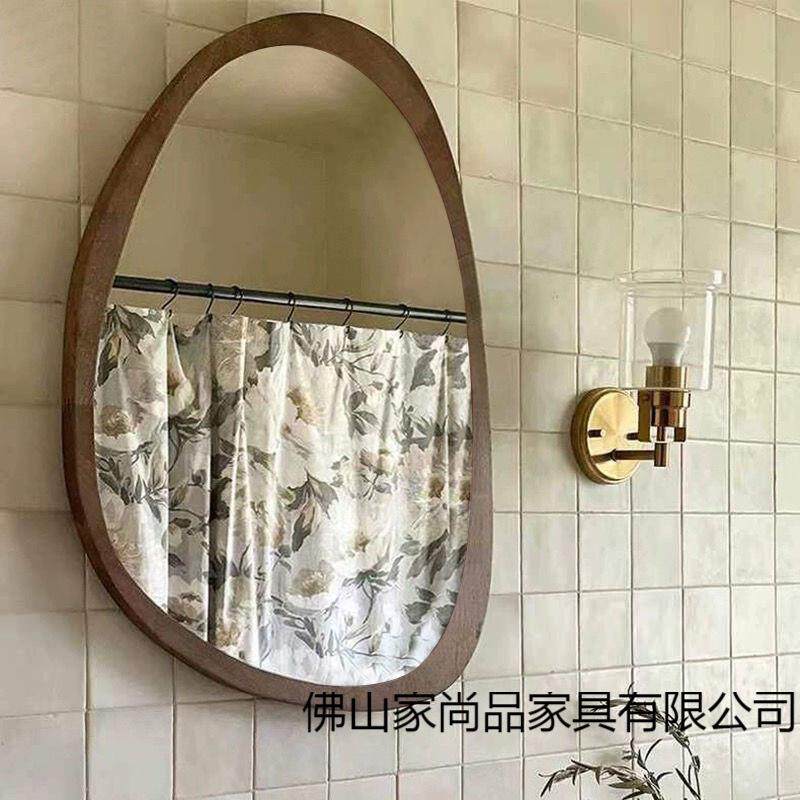 美式复古实木卫生间浴室镜壁挂洗手台梳化妆镜子不规则异形装饰镜