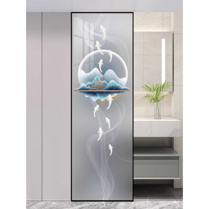 现代简约艺术玻璃屏风隔断钢化磨砂轻奢客厅透光家用入户玄关装饰