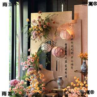 新中式婚庆布艺铁架圆形灯笼室内外节日装饰街区布景婚礼布置广告