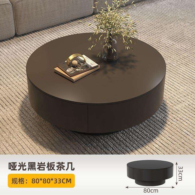 粉魅意式轻奢岩板茶几简约客厅小户型高级感圆形极简家用茶桌组合