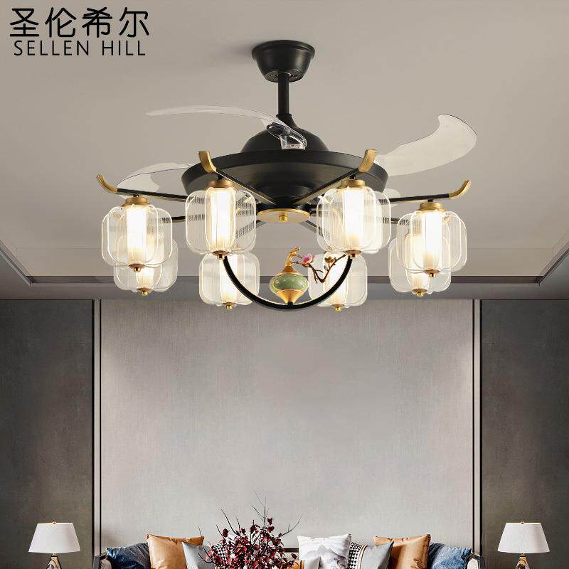 新中式吊扇灯电扇客厅卧室餐厅隐形风扇灯中国风现代简约风扇吊灯