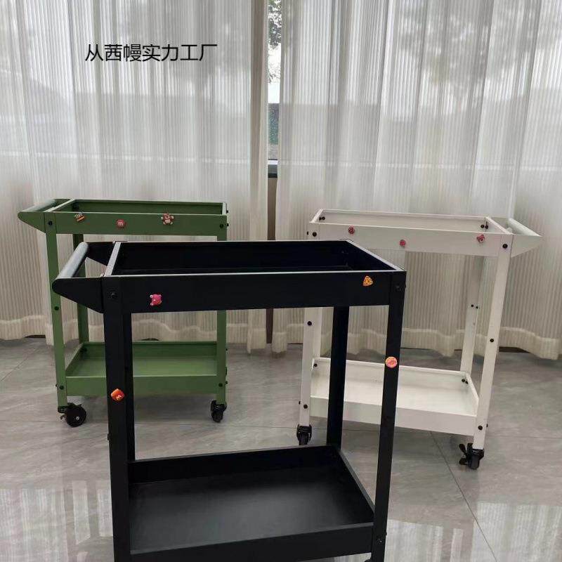 绿色两层工具车手推车静音滚轮收纳零件移动花架绿植