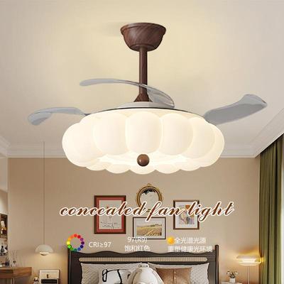 风扇灯卧室吸顶灯中古奶油风护眼新款书房家用餐厅灯静音电扇一体