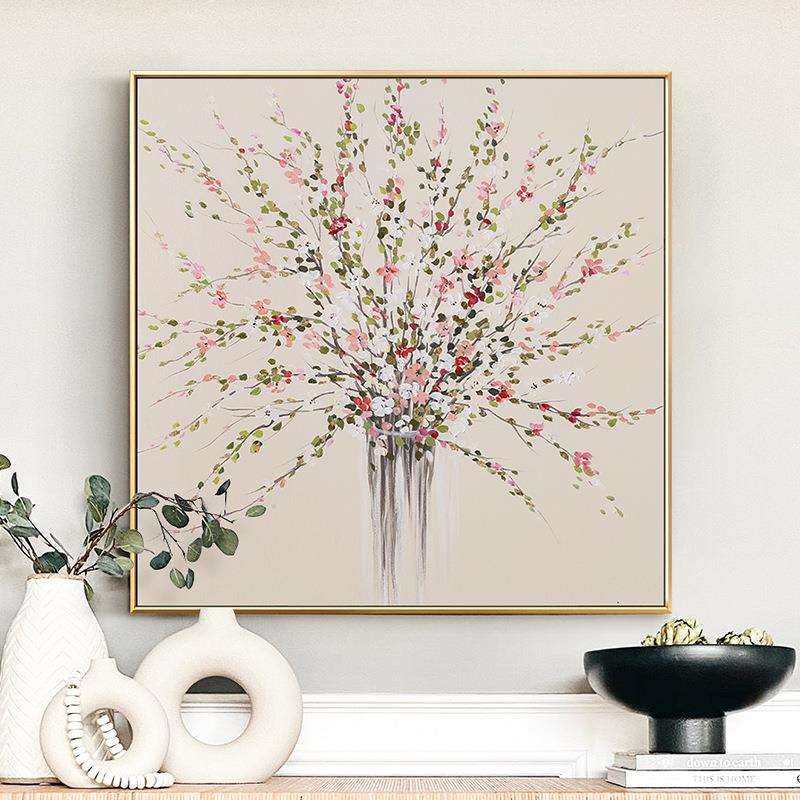 手绘油画盛开玄关装饰画餐厅抽象画客厅挂画美式花卉现代轻奢手工