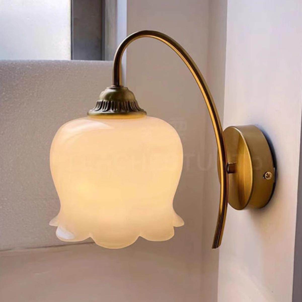 法式铃兰花奶油美式简约现代壁灯卧室床头客厅中古全铜走廊