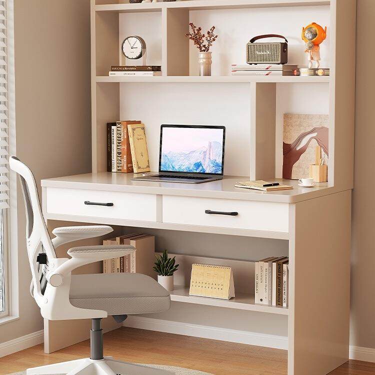 包邮实木书桌书架一体学生写字桌小型卧室家用学习桌台式电脑桌椅