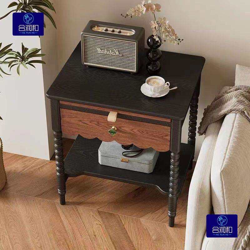 复古美式卧室床边柜古典实木床头柜法式新中式客厅沙发家用储物柜