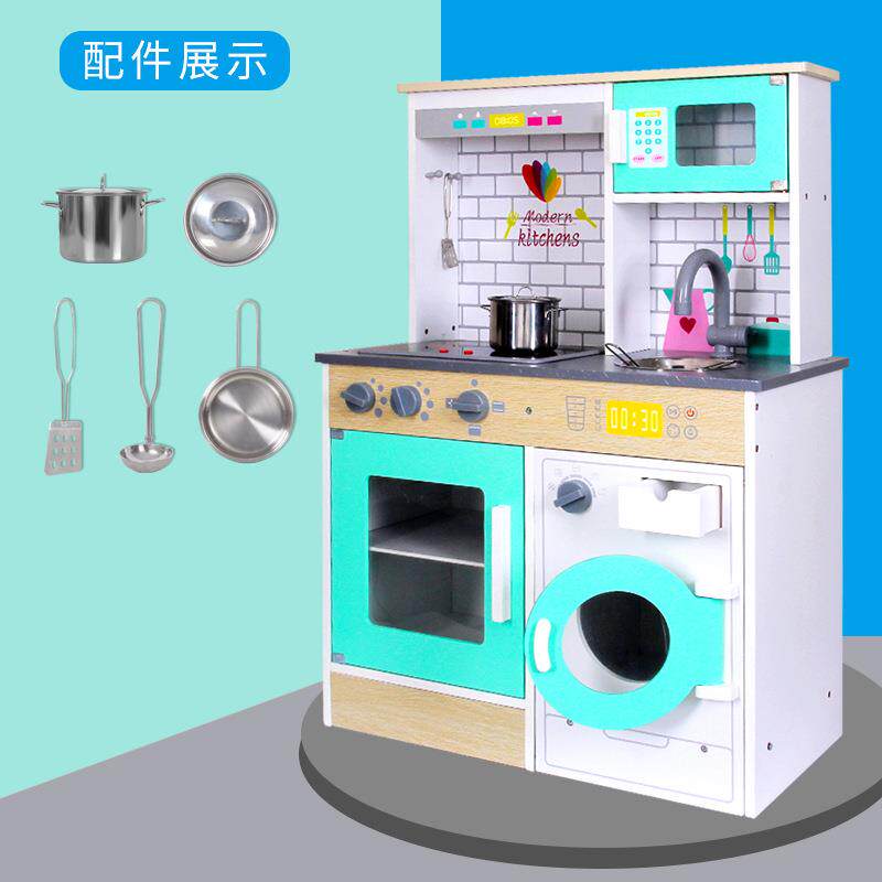 巴比伯木制男孩女孩过家家新现代厨房儿童切切乐做饭玩具仿真厨房
