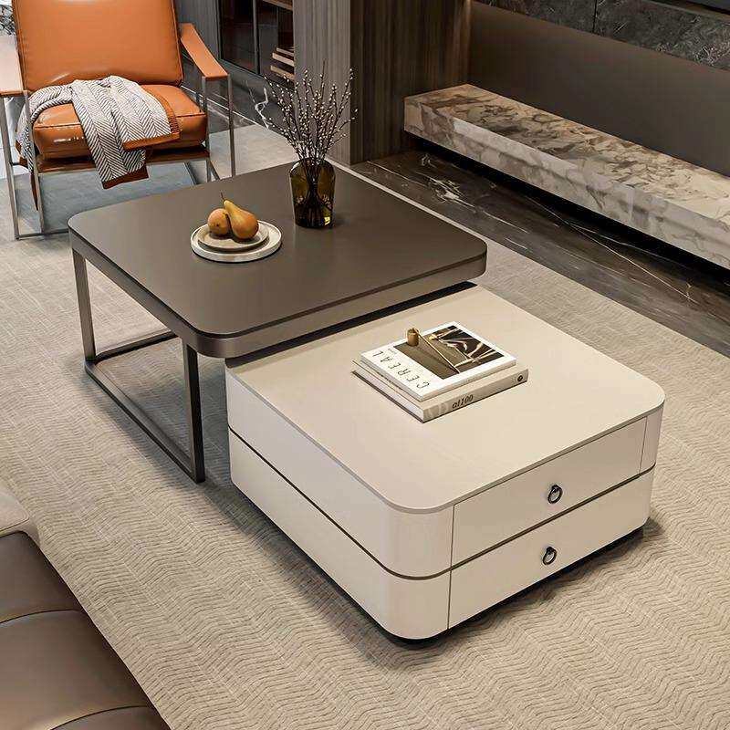 意式岩板茶几轻奢现代简约客厅网红家用可伸缩小户型大小方形桌子