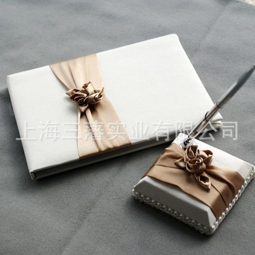 香槟小花签到本签到笔笔座出口婚庆用品英文签名册礼宾簿